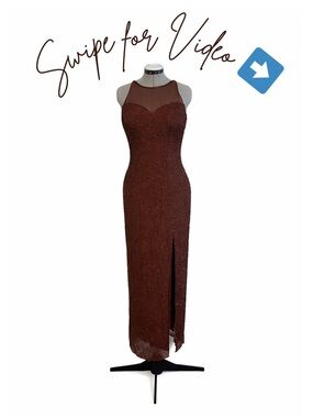 Vintage Sean Collection Brown FULLY BEADED Prom Dress/Gown | Size L